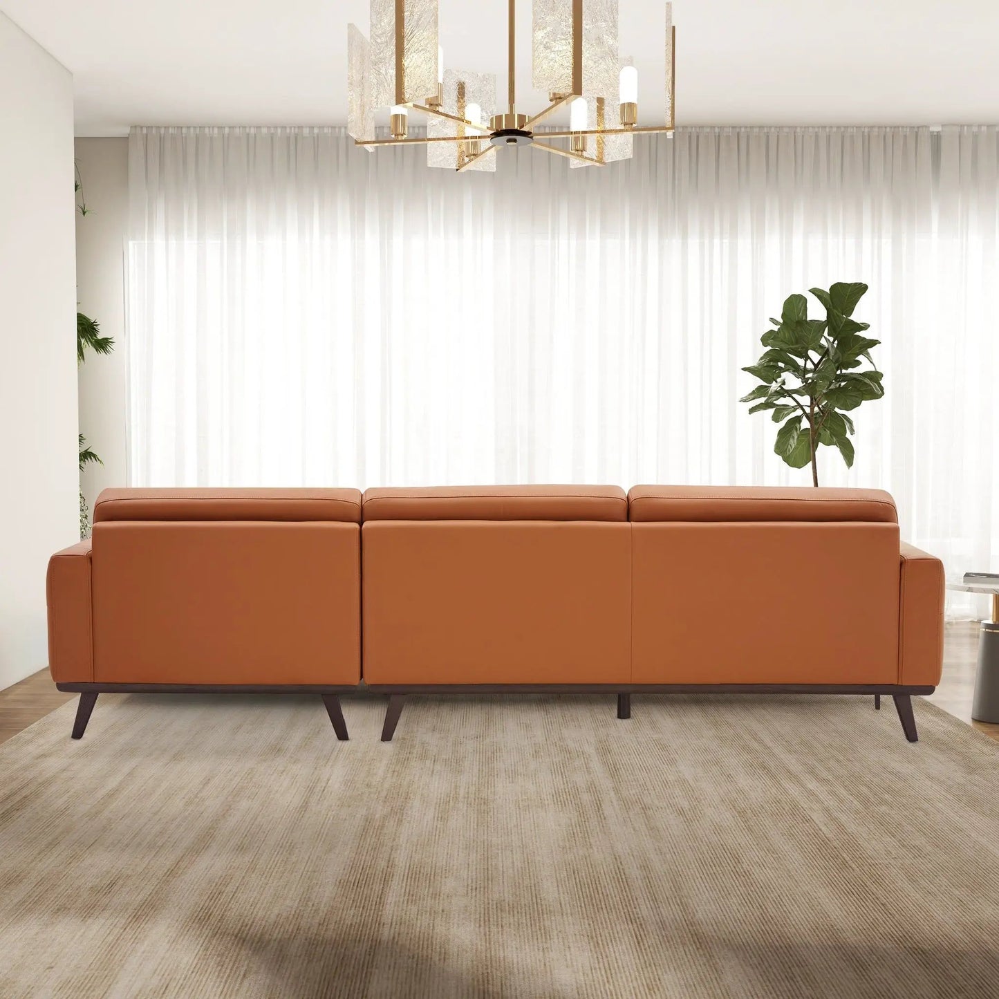 Ella L-shaped sectional couch by Unique Piece Furniture in orange leather with metal legs on Tampa Home & Garden Store