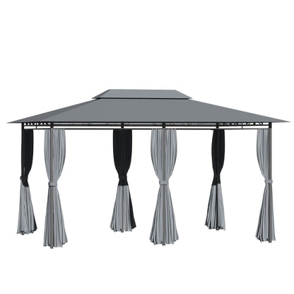 Patio gazebo canopy with curtains in sage gray, vented roof, steel frame on Tampa Home & Garden Store