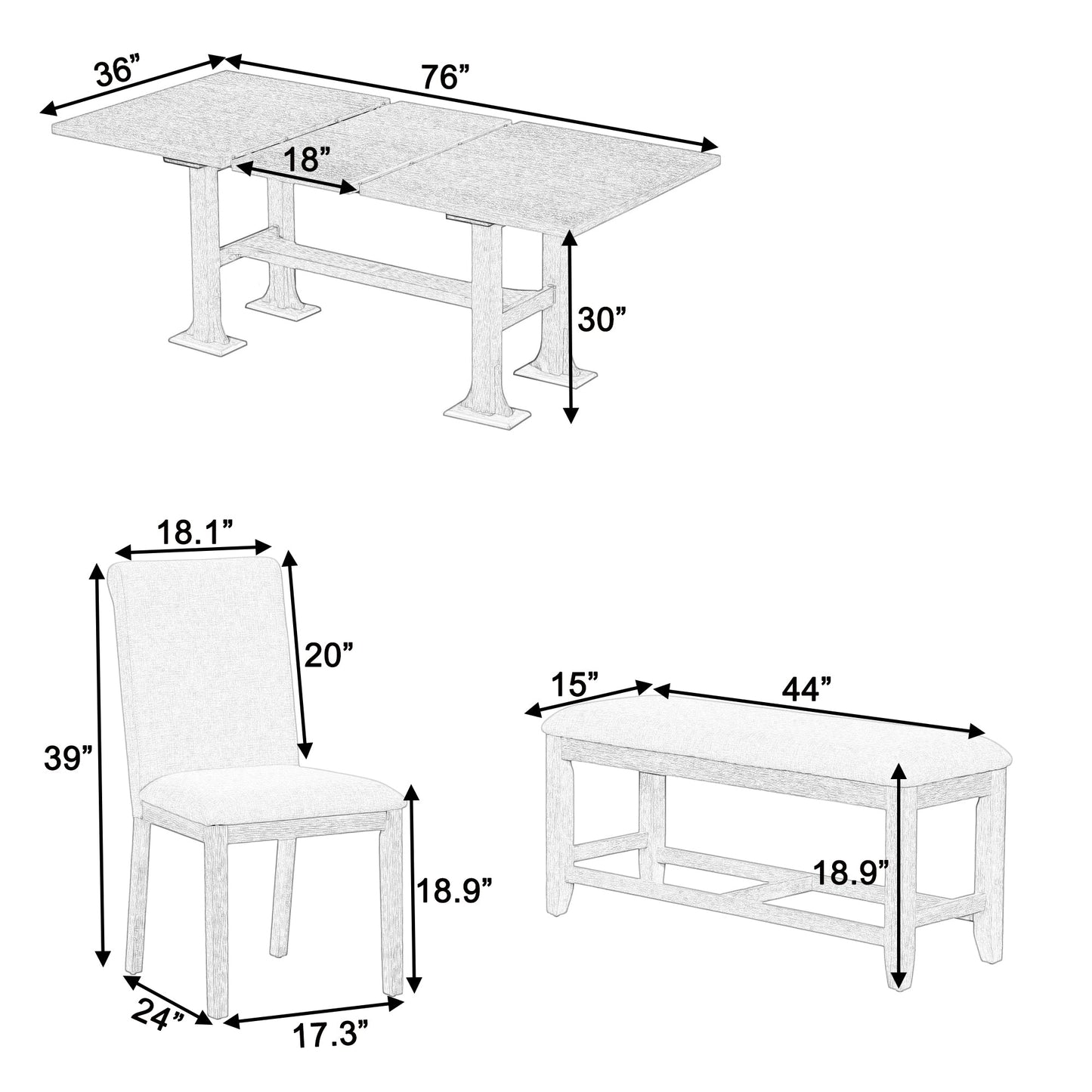 Artisanal 6-Piece Extendable Solid Wood Dining Set with Bench Seating by HouseOfZazla on Tampa Home & Garden Store
