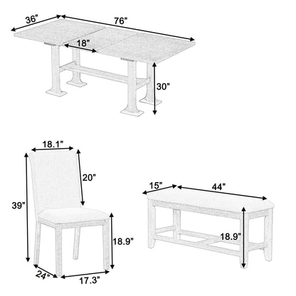 Artisanal 6-Piece Extendable Solid Wood Dining Set with Bench Seating by HouseOfZazla on Tampa Home & Garden Store