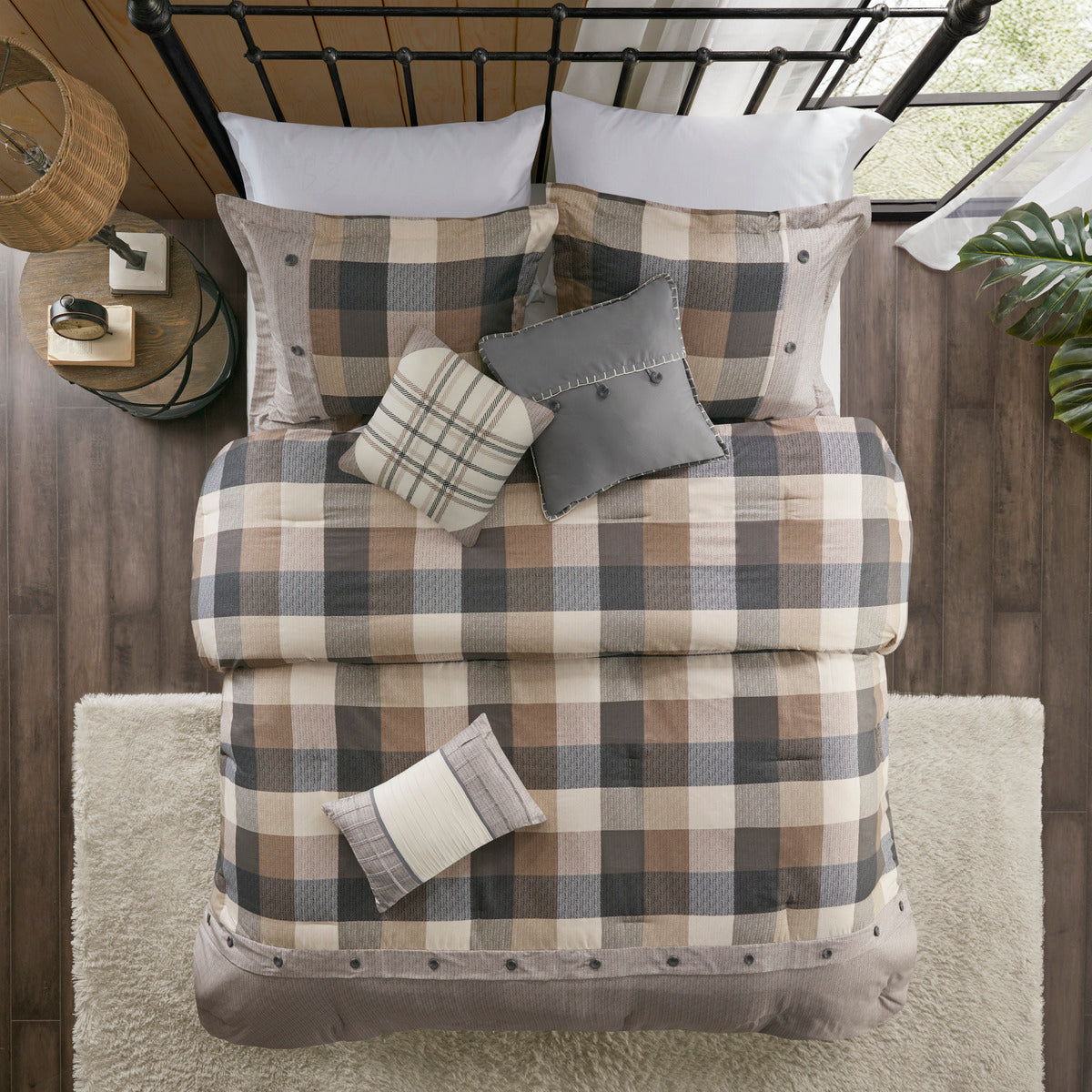 7 Piece Herringbone Comforter Set neutral plaid queen HouseOfZazla on Tampa Home & Garden Store