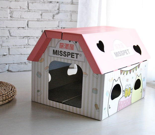 Cat house scratcher MISSPET corrugated paper with pink roof on Tampa Home & Garden Store
