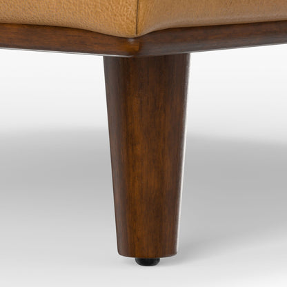 Morrison Handcrafted Ottoman with dark wood base and beige feather cushion on Tampa Home & Garden Store