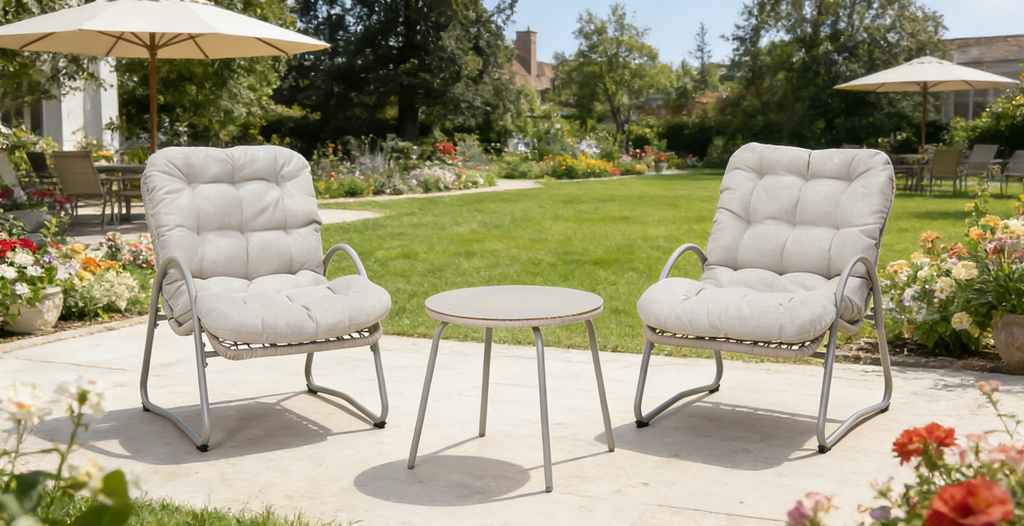 Outdoor Iron and Wicker Three Piece Patio Set