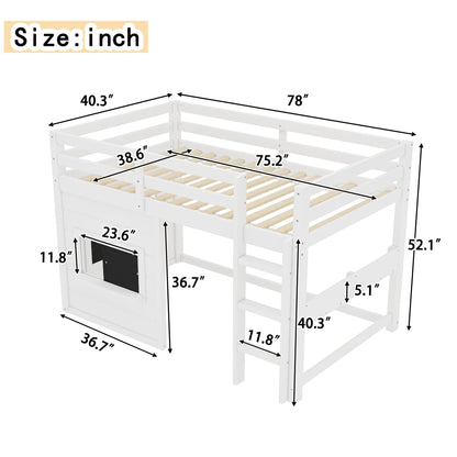 Twin size loft bed with sliding chalkboard and bookshelf, white wood and ladder HouseOfZazla on Tampa Home & Garden Store