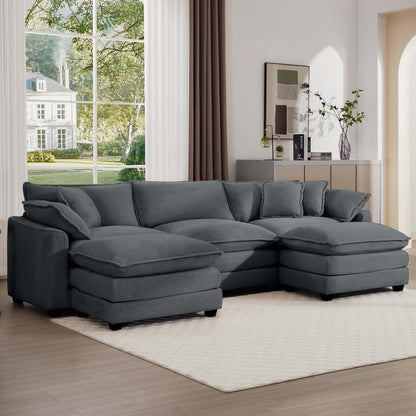 Modern oversized modular cushion sofa with ottoman, HouseOfZazla, gray fabric, deep seating on Tampa Home & Garden Store