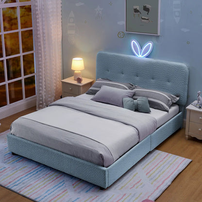 Upholstered Bed with Rabbit Ear Headboard and LED