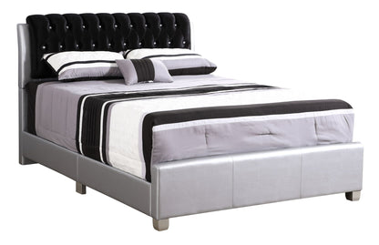 Tufted Upholstered Bed HouseOfZazla black headboard with crystal buttons; silver-gray base on Tampa Home & Garden Store