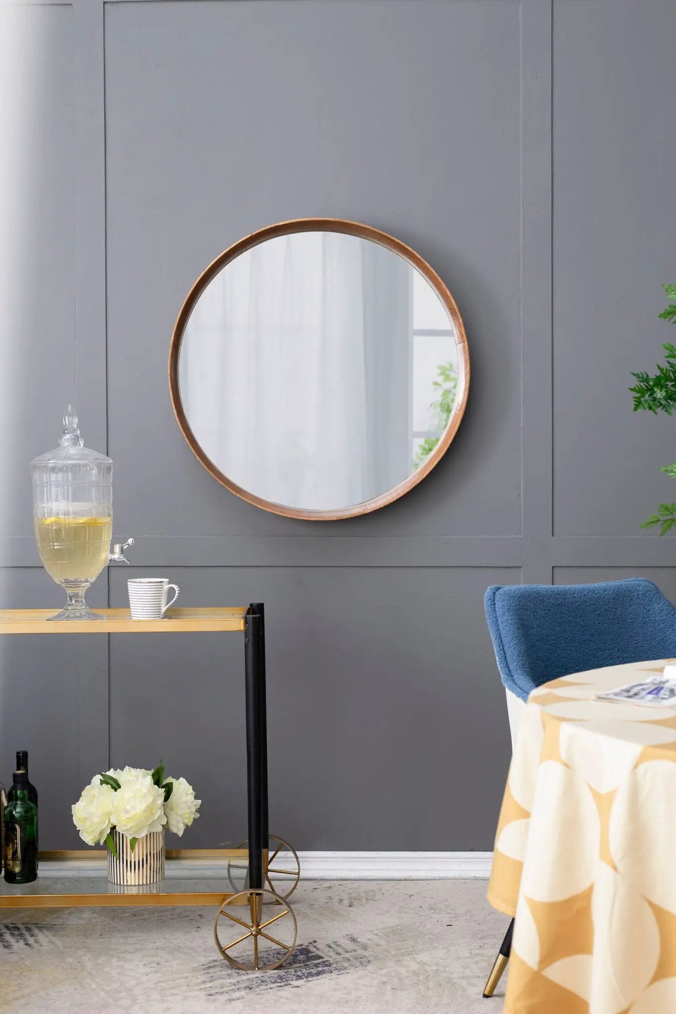 Round Wood Mirror Wall Mounted Home Decor