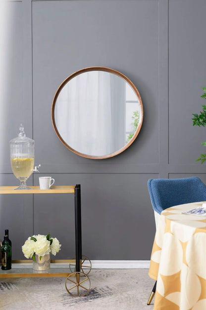 Round Wood Mirror Wall Mounted Home Decor