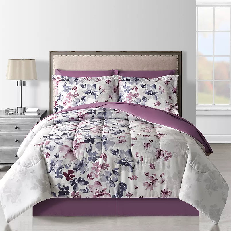 Lanwood Austin reversible comforter set by Vanessa Jane lavender-purple tones on a bed on Tampa Home & Garden Store