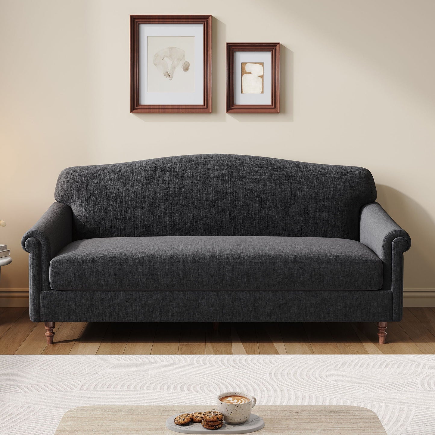 Loveseat sofa 2-seater with rolled arms in dark charcoal fabric by HouseOfZazla on Tampa Home & Garden Store