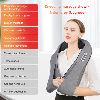 Kneading massage shawl massager nylon grey upgrade worn by model with built-in control panel on Tampa Home & Garden Store