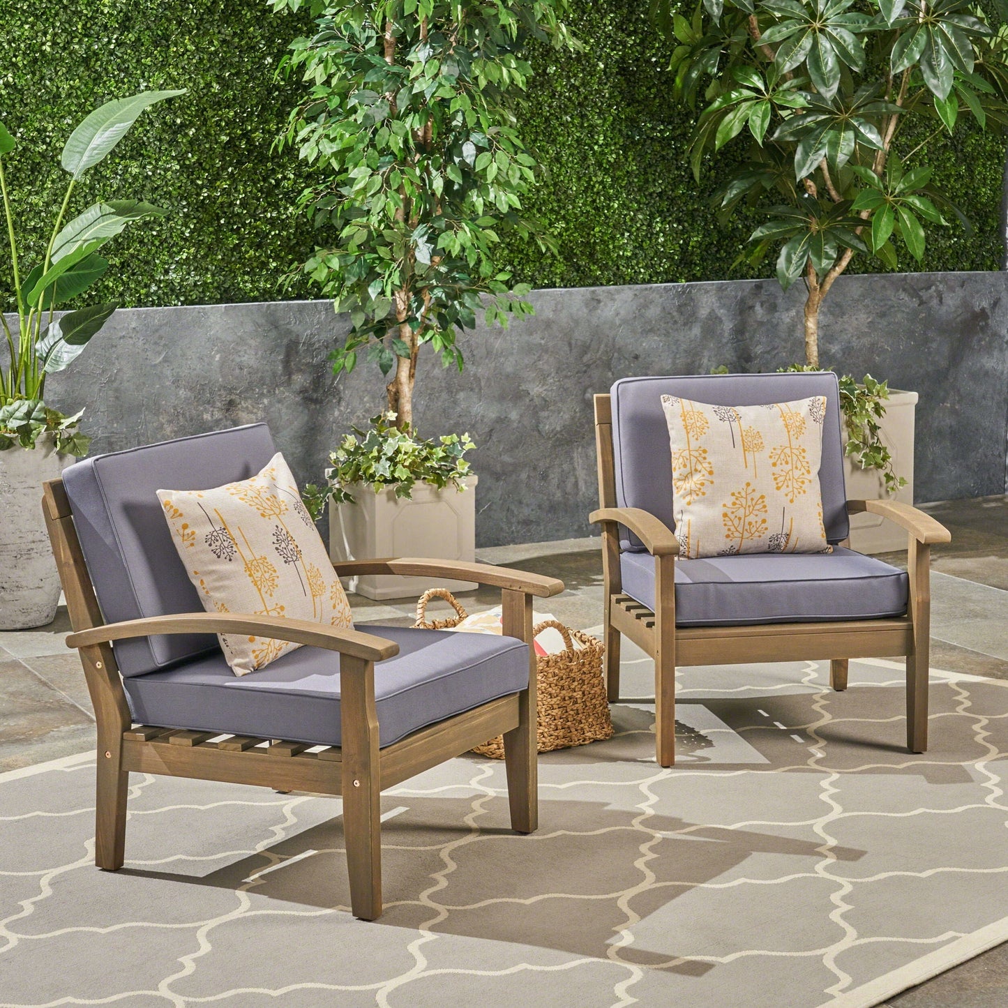 Two Peyton Club Chairs outdoor seating acacia wood dark gray by HouseOfZazla on Tampa Home & Garden Store