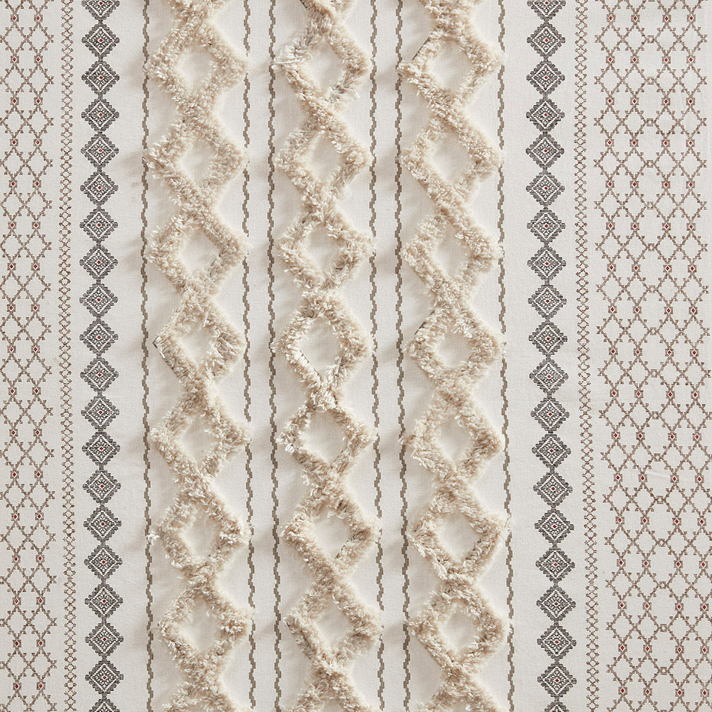 Cotton printed curtain panel with chenille stripe and lining in ivory 50x84 HouseOfZazla on Tampa Home & Garden Store
