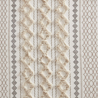Cotton printed curtain panel with chenille stripe and lining in ivory 50x84 HouseOfZazla on Tampa Home & Garden Store