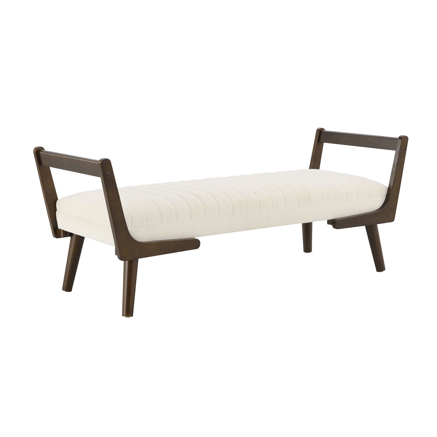 Mid-Century bench with wood legs, cream upholstered cushion by HouseOfZazla on Tampa Home & Garden Store