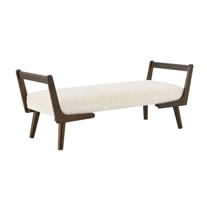 Mid-Century bench with wood legs, cream upholstered cushion by HouseOfZazla on Tampa Home & Garden Store