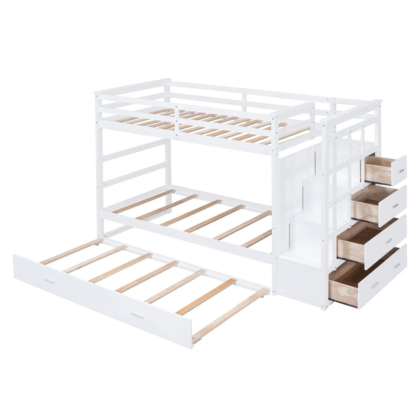 Twin over twin white bunk bed with staircase and trundle Unique Piece Furniture on Tampa Home & Garden Store