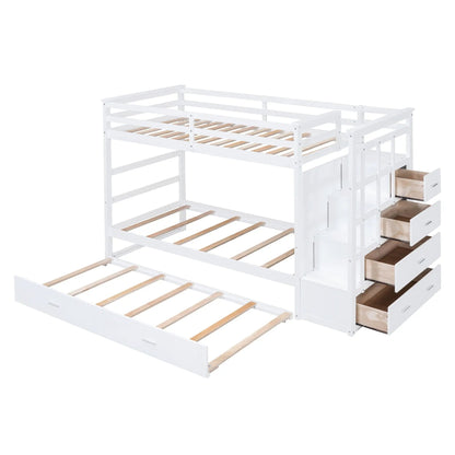 Twin over twin white bunk bed with staircase and trundle Unique Piece Furniture on Tampa Home & Garden Store