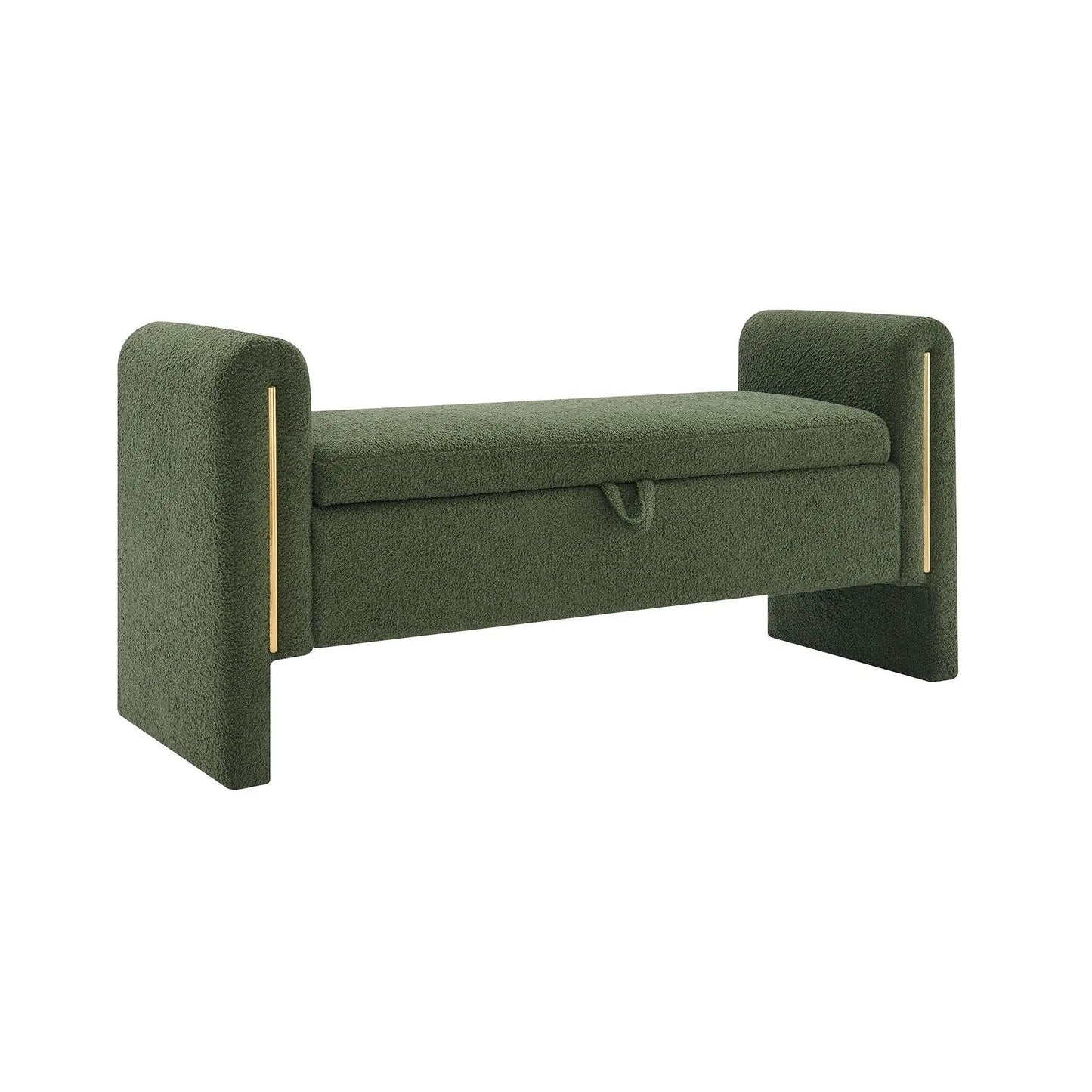 Bed end bench with arms & storage in green boucle by Unique Piece on Tampa Home & Garden Store