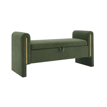 Bed end bench with arms & storage in green boucle by Unique Piece on Tampa Home & Garden Store
