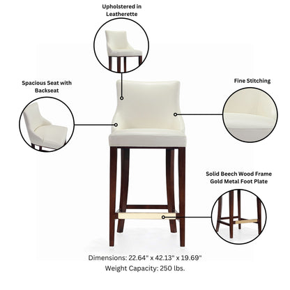 Bar height barstool in ivory leatherette with backrest by HouseOfZazla beech wood frame on Tampa Home & Garden Store