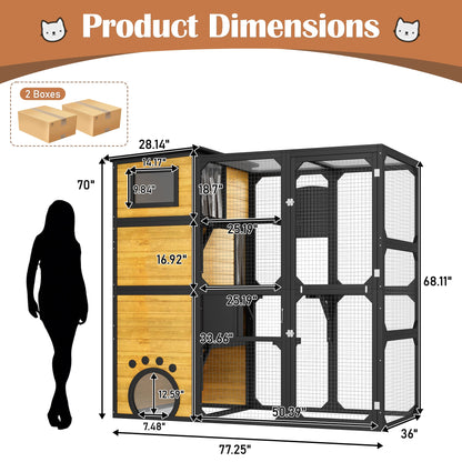 Four Tier Outdoor Cat Catio and Solid Roof