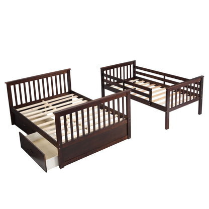 Bunk bed with ladder and safety rails in dark wood finish by HouseOfZazla, two frames shown on Tampa Home & Garden Store