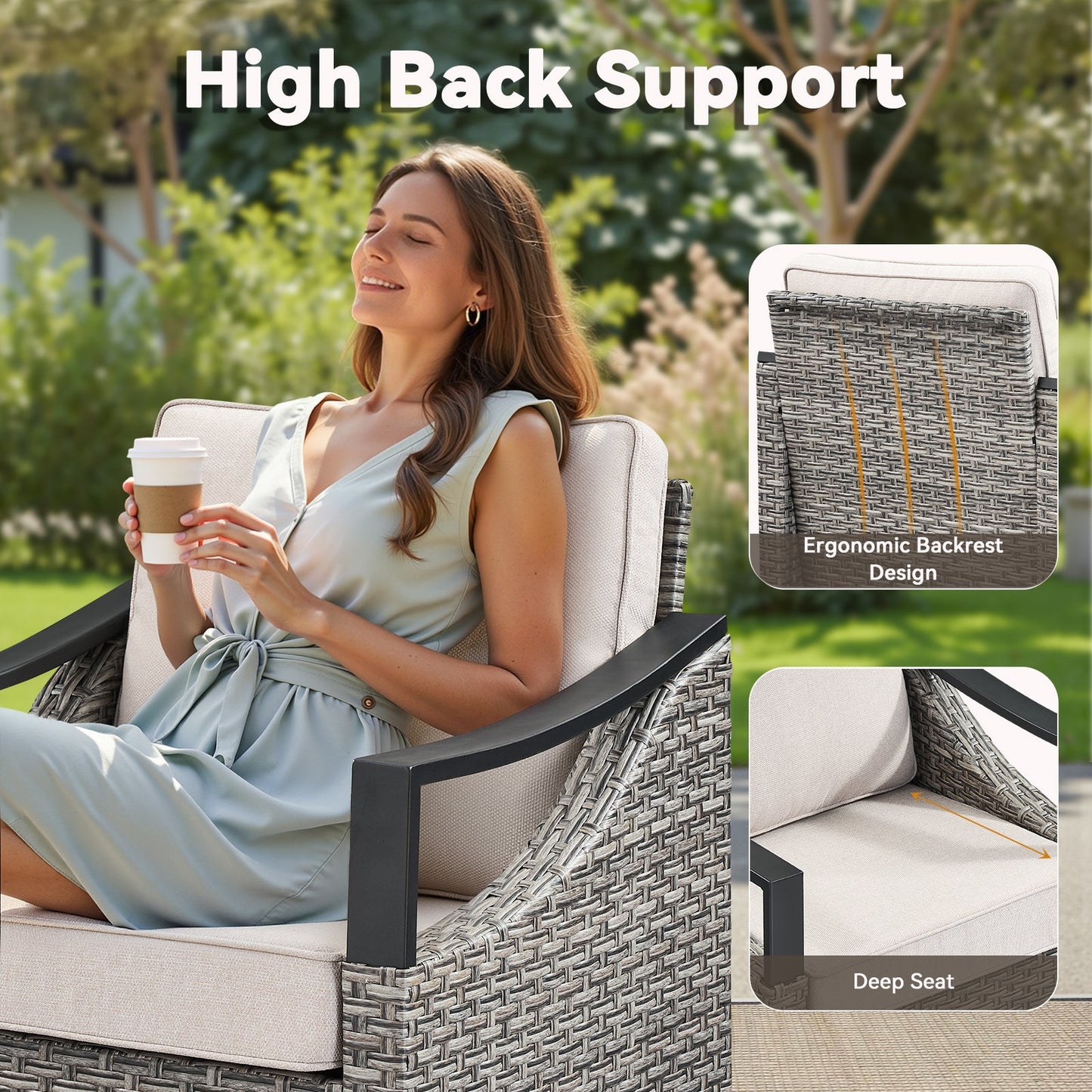 3-Piece Outdoor Conversation Set with Swivel Rocking Chairs wicker with beige cushions on Tampa Home & Garden Store