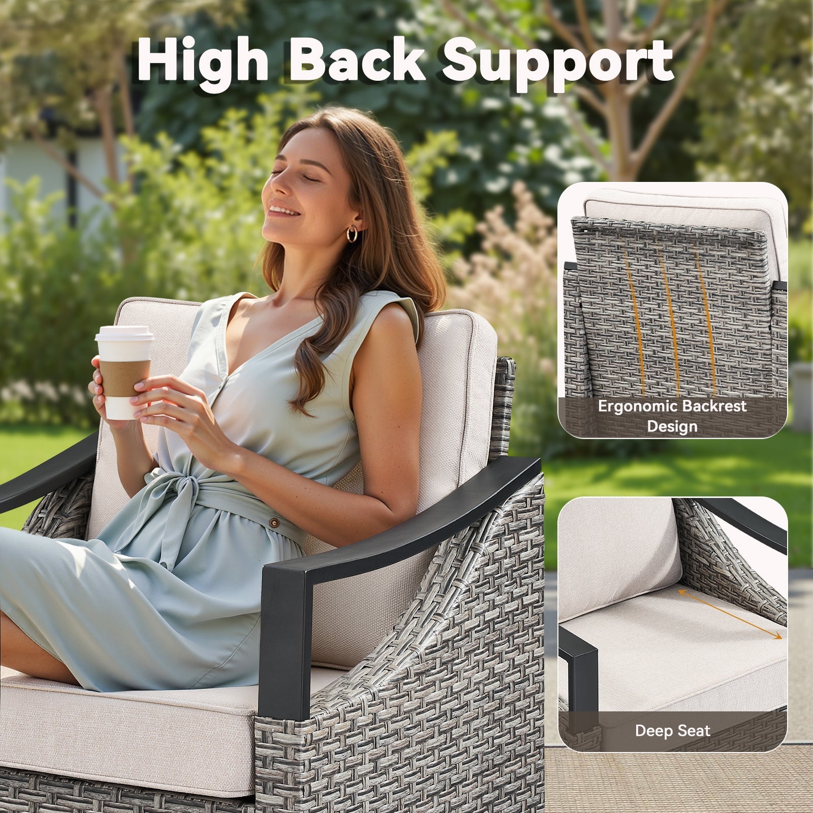 3-Piece Outdoor Conversation Set with Swivel Rocking Chairs wicker with beige cushions on Tampa Home & Garden Store