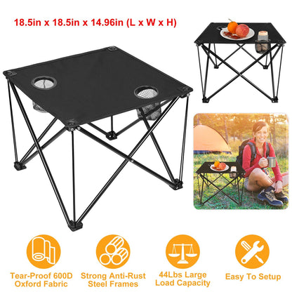GemGear 2-Piece Foldable Camping Table with 2 Cup Holders and Carrying Bag black on Tampa Home & Garden Store