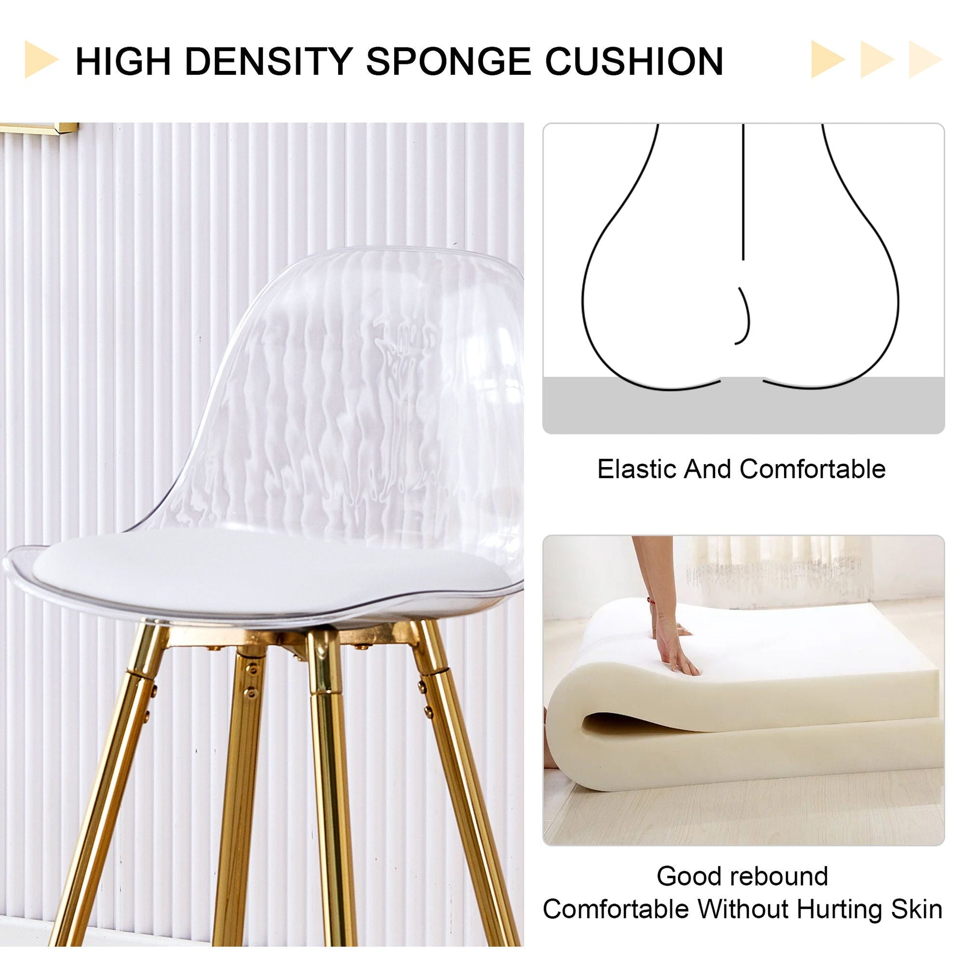Stylish Upholstered Bar Chairs with Metal Legs, white seats, gold-tone frames HouseOfZazla stool set on Tampa Home & Garden Store