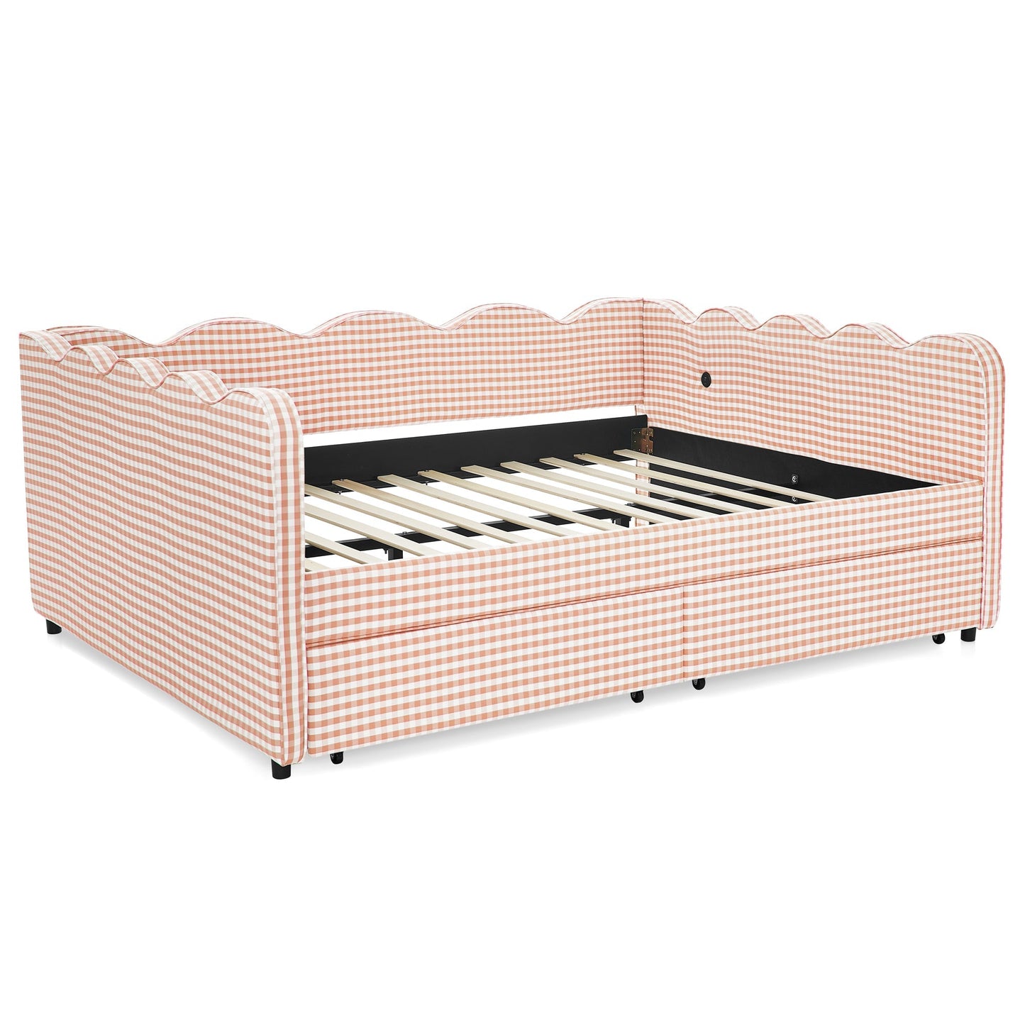 Queen Gingham Daybed with USB Port and Drawers