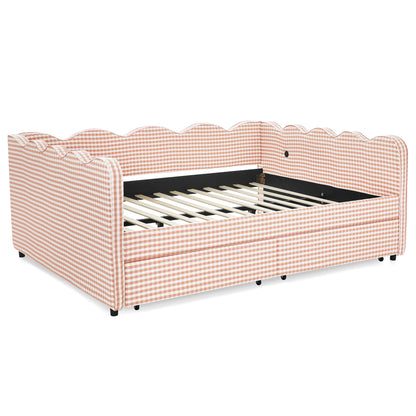 Queen Gingham Daybed with USB Port and Drawers