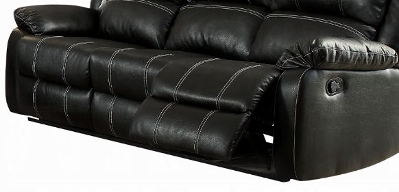 Zuriel synthetic recliner sofa in black faux leather with white stitching by HouseOfZazla on Tampa Home & Garden Store