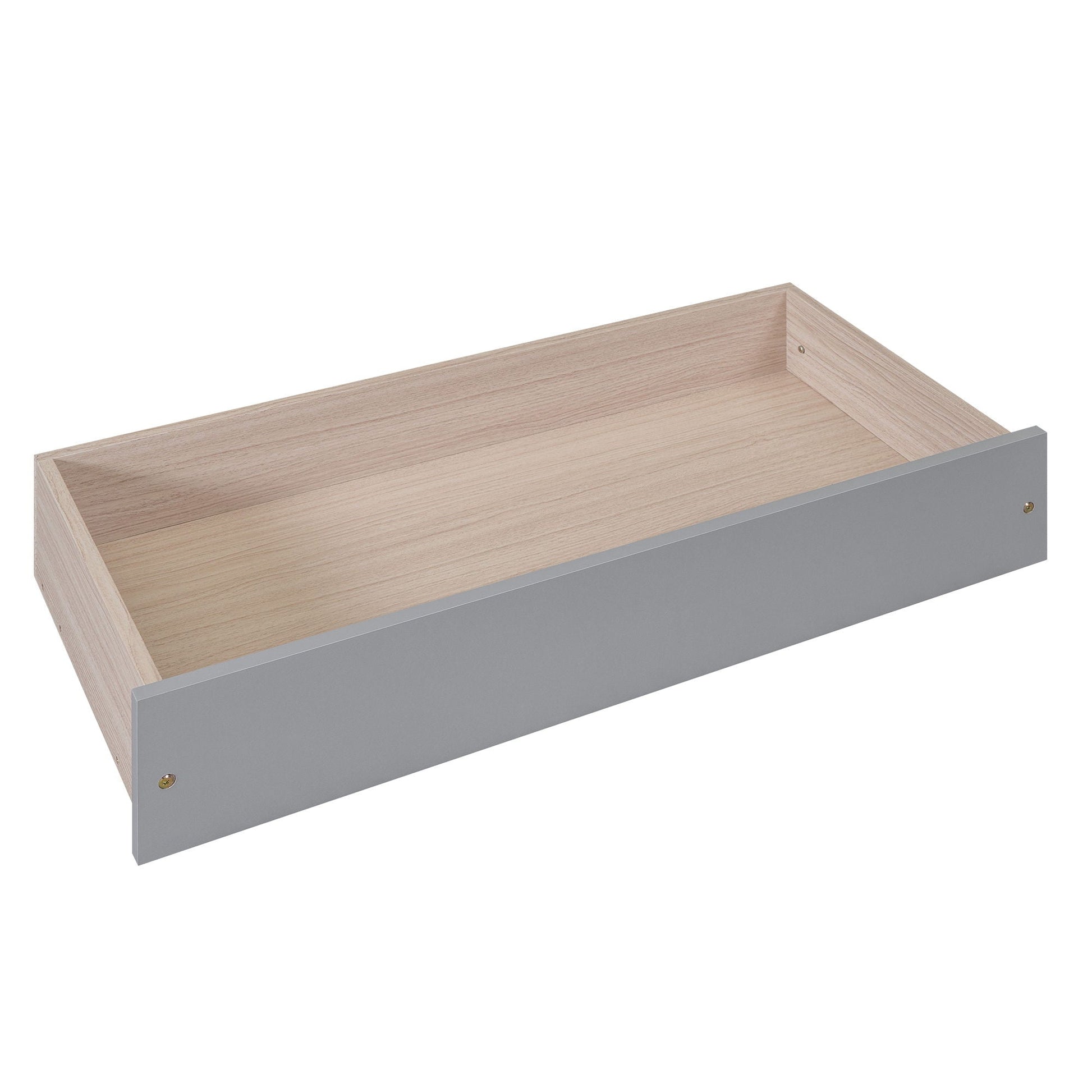 Platform bed with trundle and drawers in light oak, gray front panel on Tampa Home & Garden Store