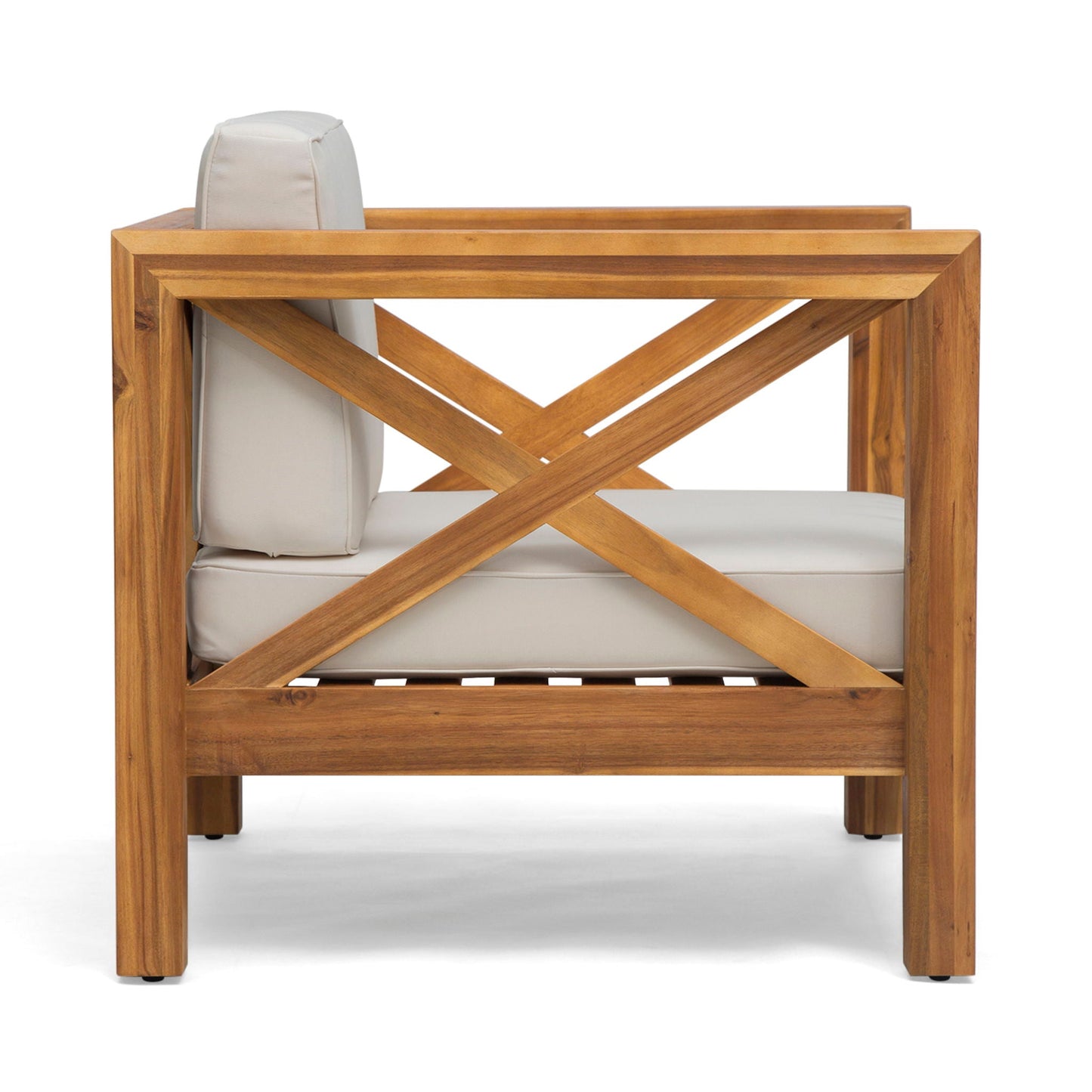 Brava Mid-Century Club Chair with beige cushions and wood frame by HouseOfZazla on Tampa Home & Garden Store