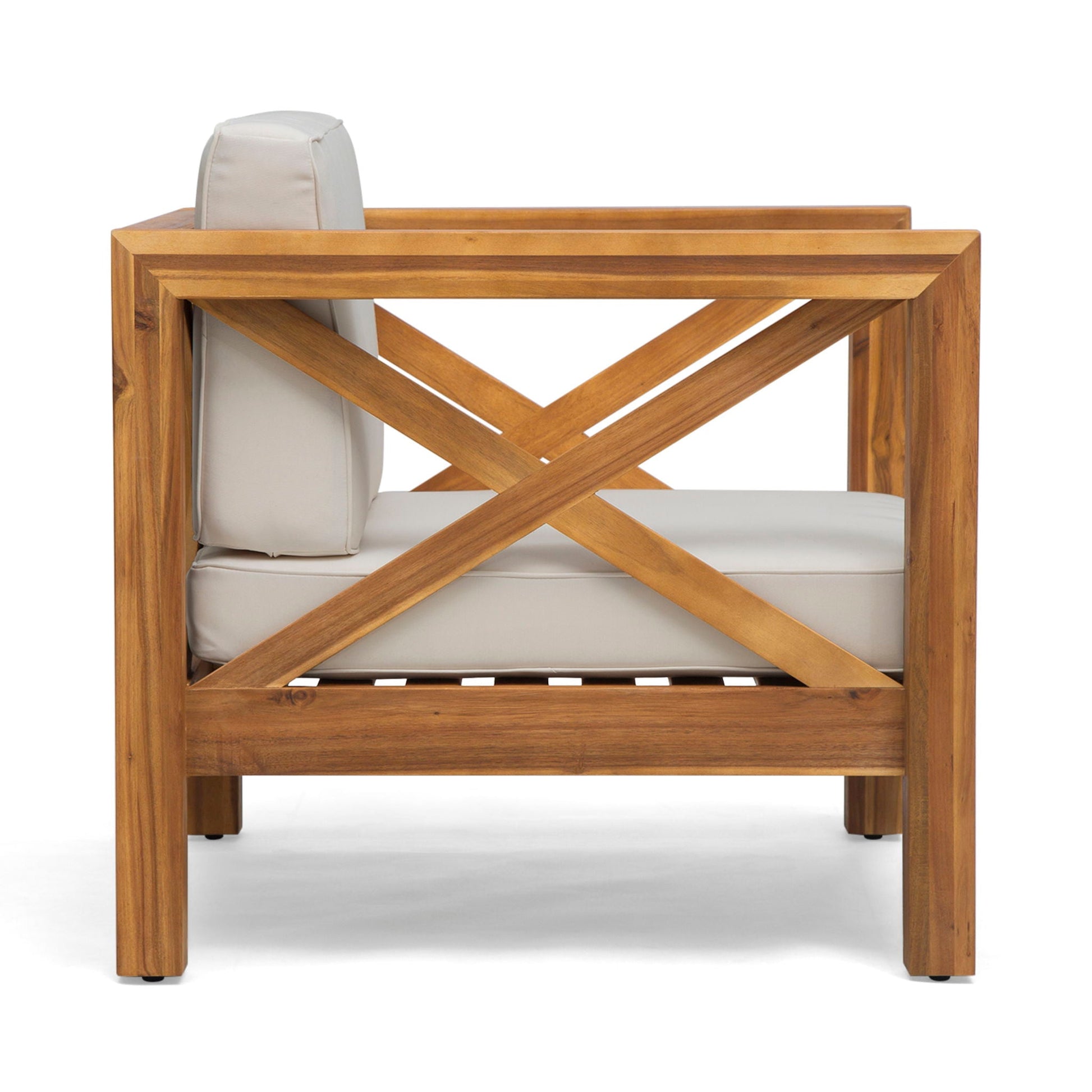 Brava Mid-Century Club Chair with beige cushions and wood frame by HouseOfZazla on Tampa Home & Garden Store