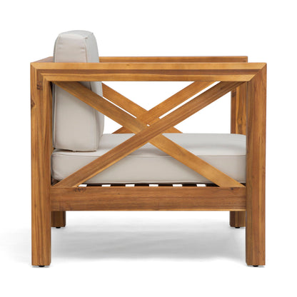 Brava Mid-Century Club Chair with beige cushions and wood frame by HouseOfZazla on Tampa Home & Garden Store