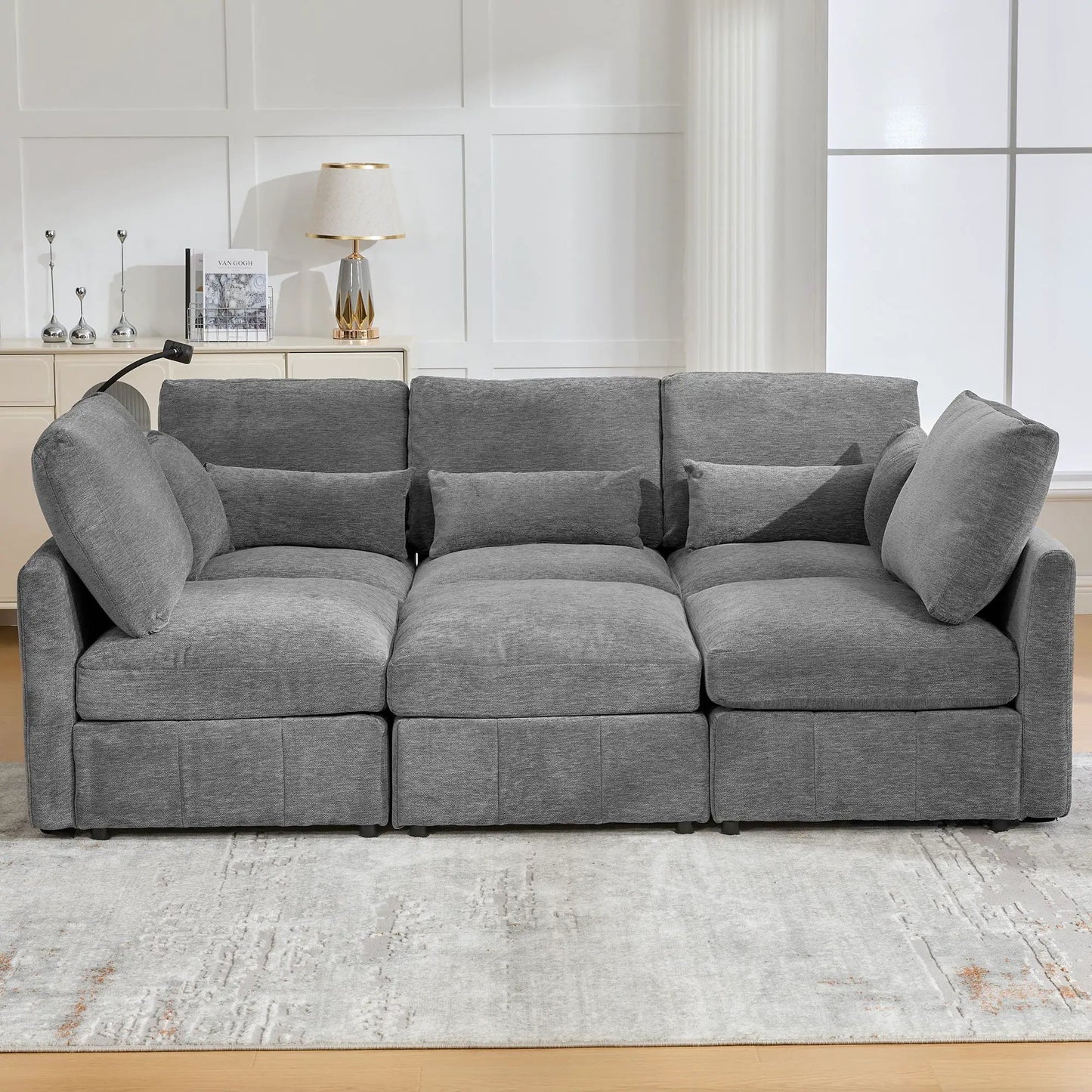 Modern modular U-shaped gray fabric sofa bed two-piece set by Unique Piece Furniture on Tampa Home & Garden Store