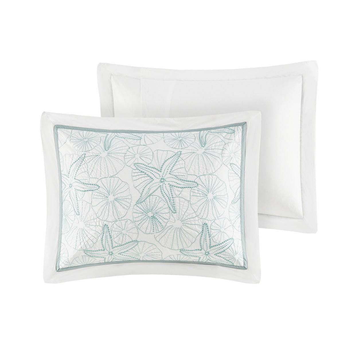 Comforter Set White King by HouseOfZazla with embroidered sea life pillow and two white shams on Tampa Home & Garden Store