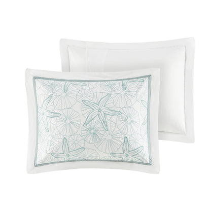 Comforter Set White King by HouseOfZazla with embroidered sea life pillow and two white shams on Tampa Home & Garden Store