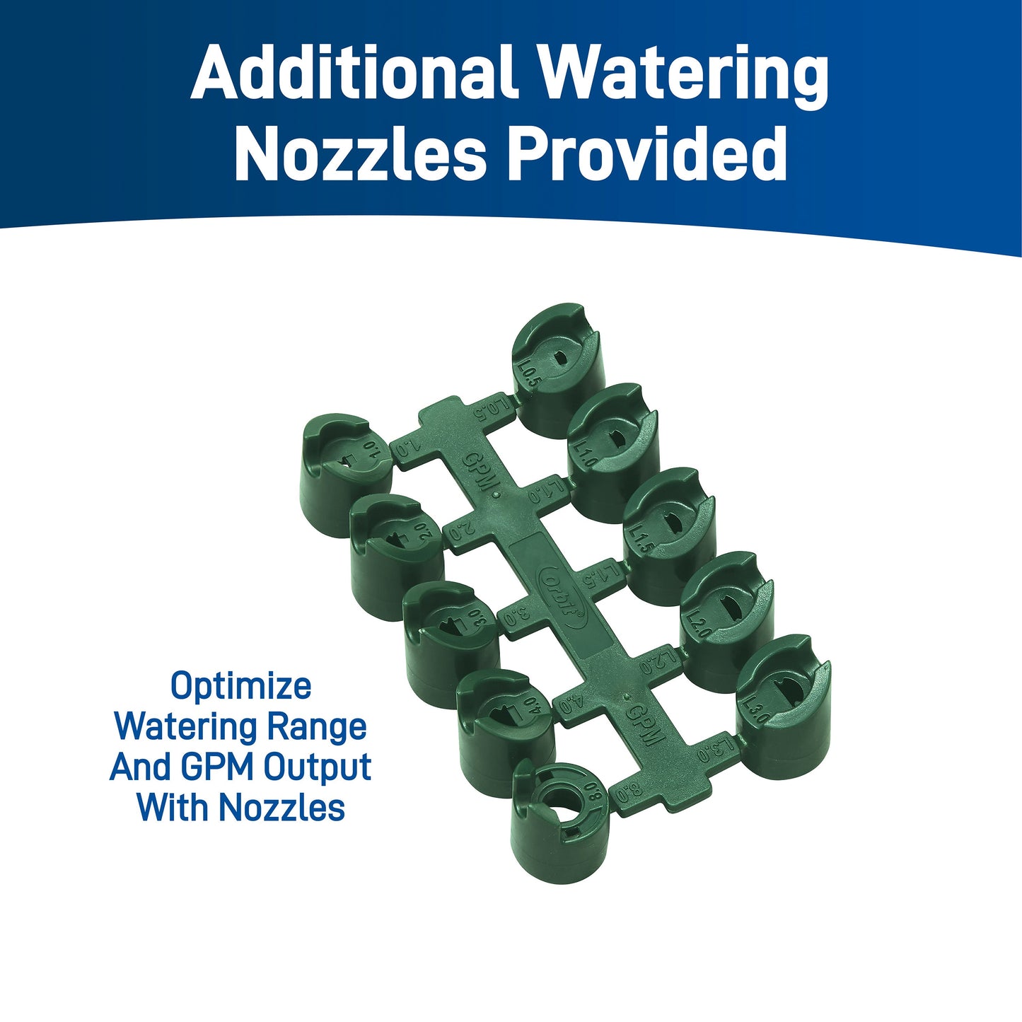 Orbit Voyager Gear-Drive Rotor Nozzle Rack, green plastic, stores multiple nozzles on Tampa Home & Garden Store