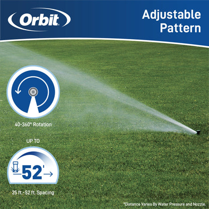 Orbit Voyager II Pro Gear-Drive Rotor Sprinkler 55661, underground irrigation, adjustable 40-360 rotation, 52 ft radius on Tampa Home & Garden Store