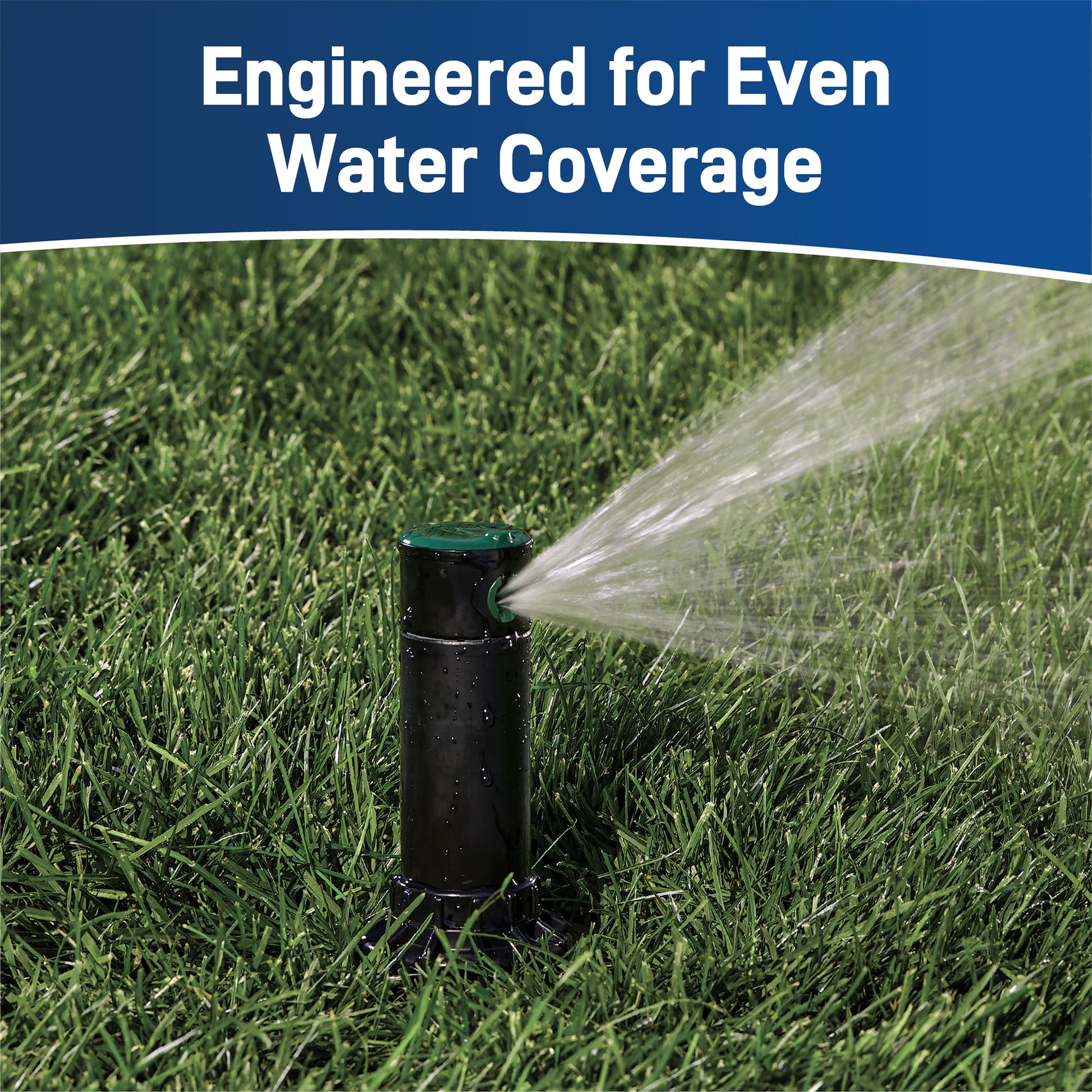 Voyager II gear-drive rotor sprinkler head Orbit, black body with green top spraying water on Tampa Home & Garden Store