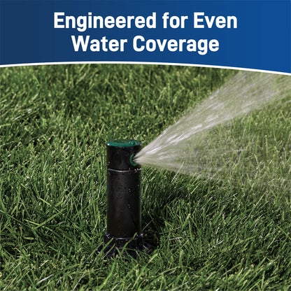 Voyager II gear-drive rotor sprinkler head Orbit, black body with green top spraying water on Tampa Home & Garden Store