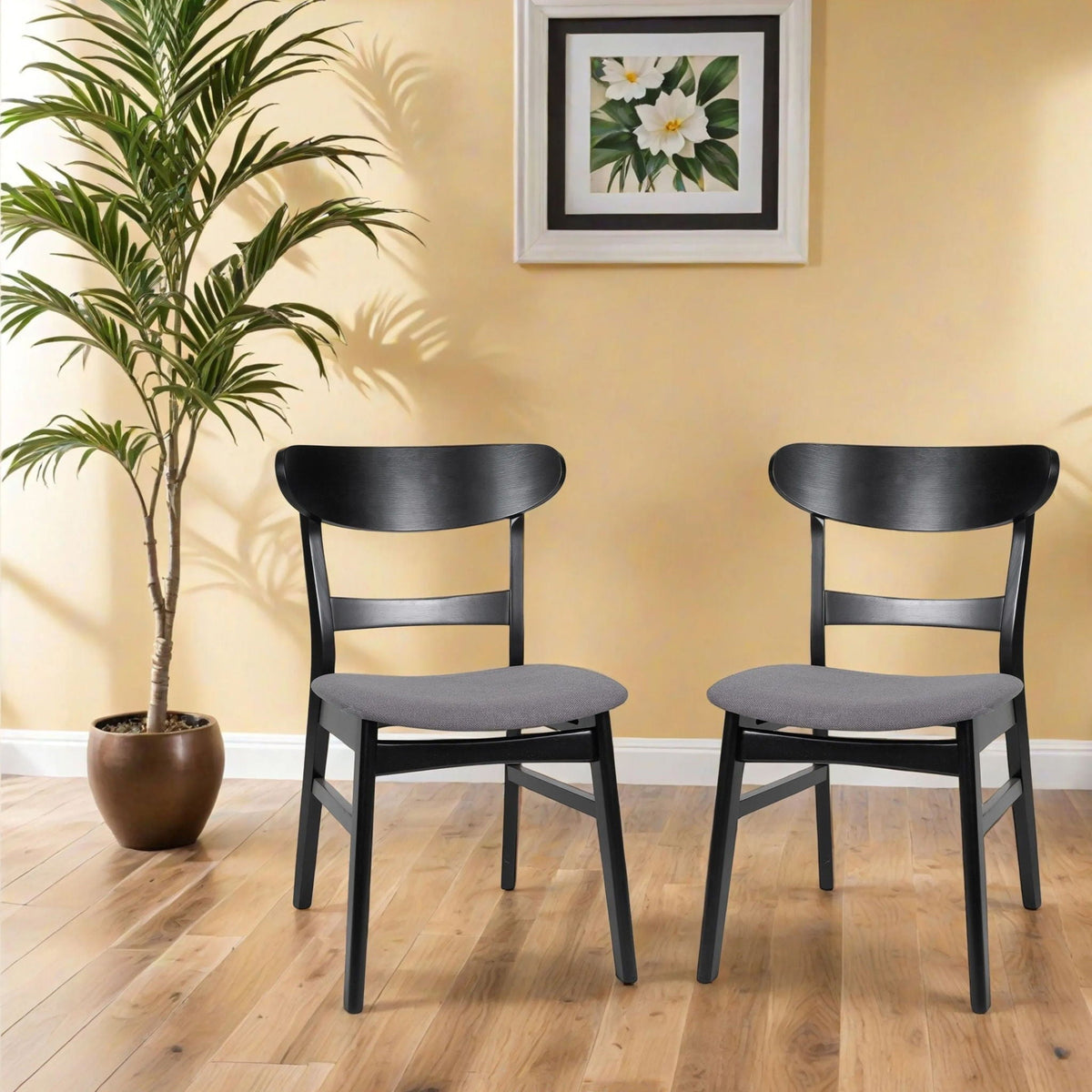 Modern dining chair with upholstered dark gray seat and wood frame, set of 2 on Tampa Home & Garden Store