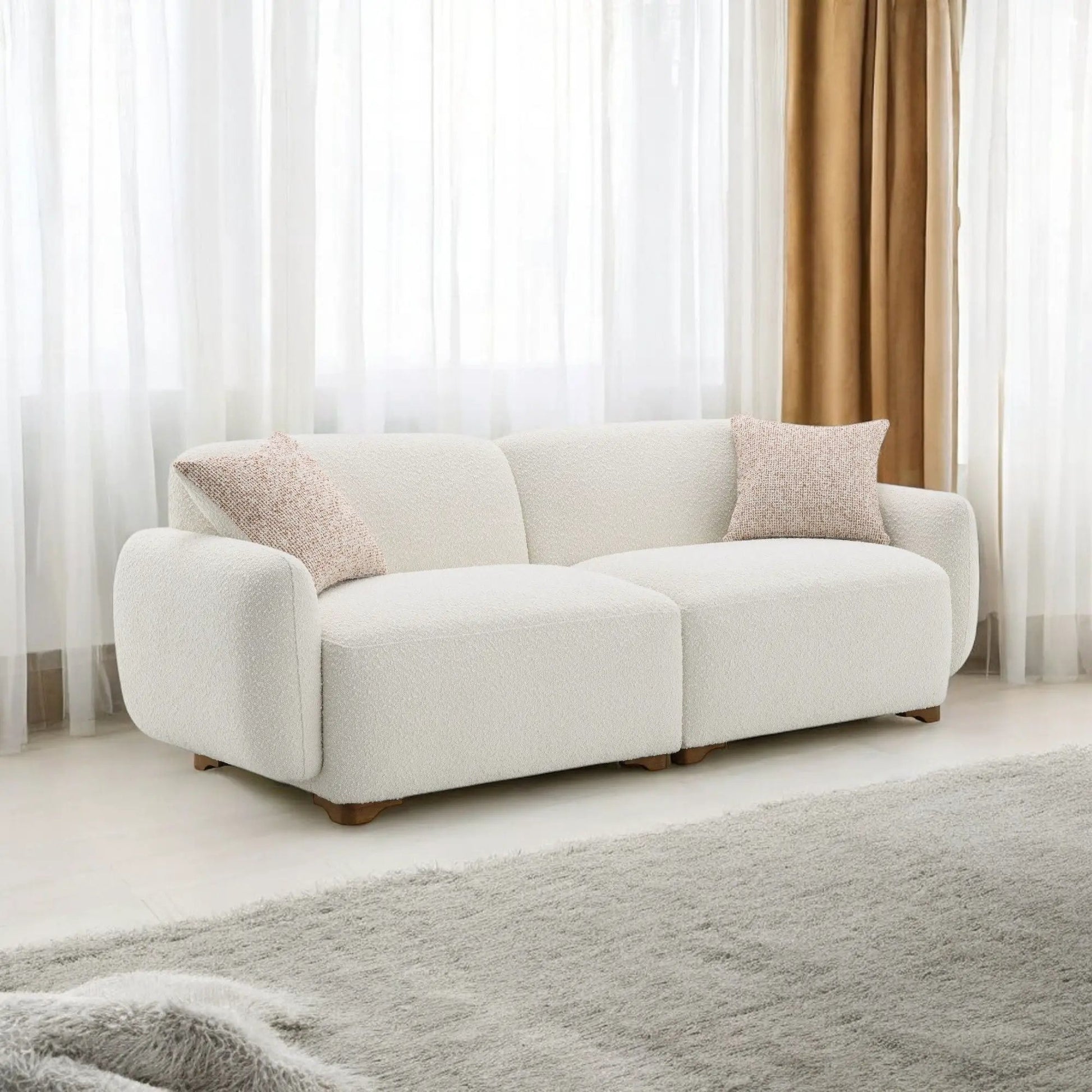 Darius Boucle Sofa with 2 Toss Pillows beige by Unique Piece Furniture, stationary sofa on Tampa Home & Garden Store