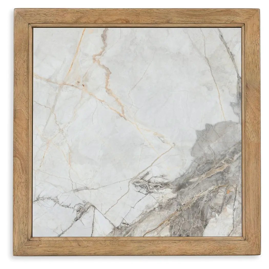 Montia square end table marble-look top in natural oak frame on Tampa Home & Garden Store